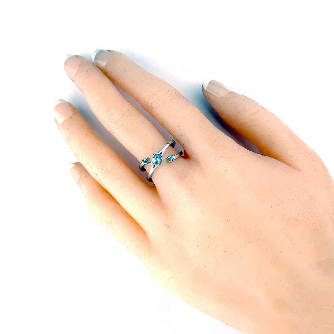 Aquamarine multiband adjustable ring sterling silver on hand