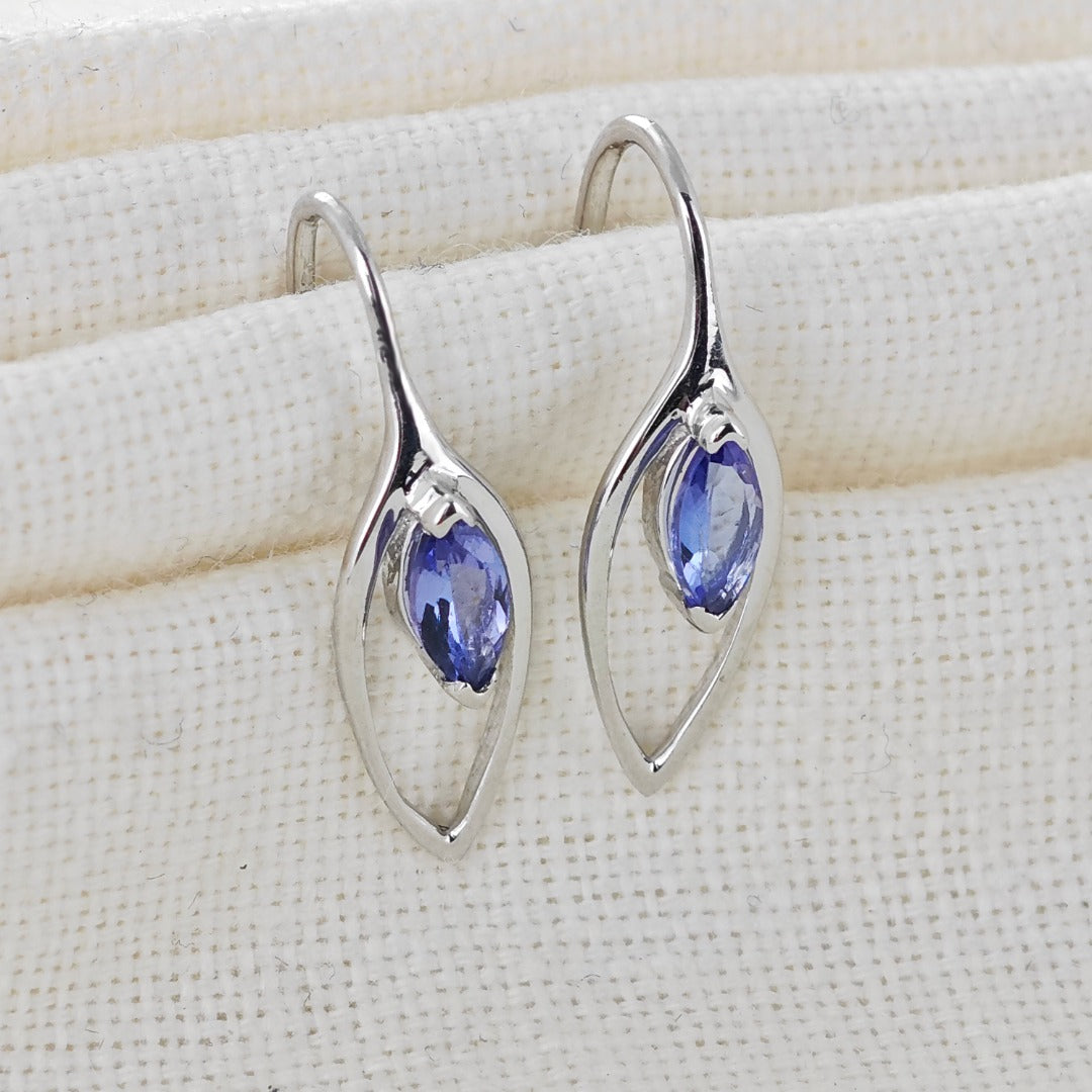 Tanzanite Earrings Sterling Silver Marquise Dangle