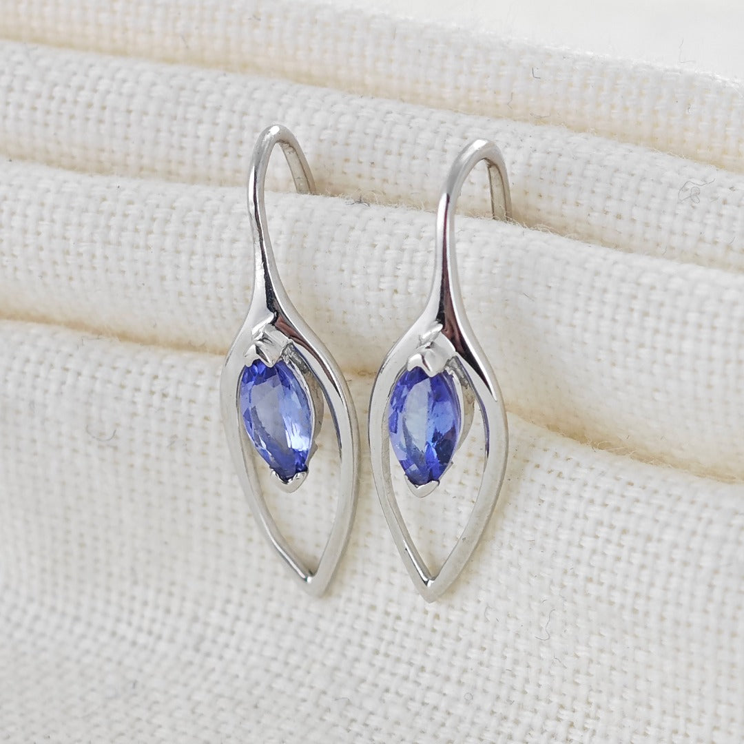 Tanzanite Earrings Sterling Silver Marquise Dangle