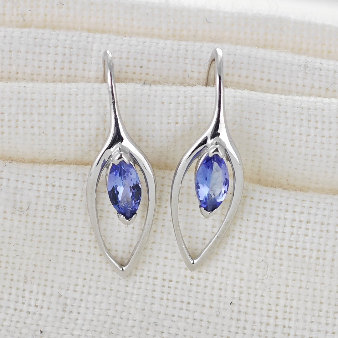 Tanzanite Earrings Sterling Silver Marquise Dangle