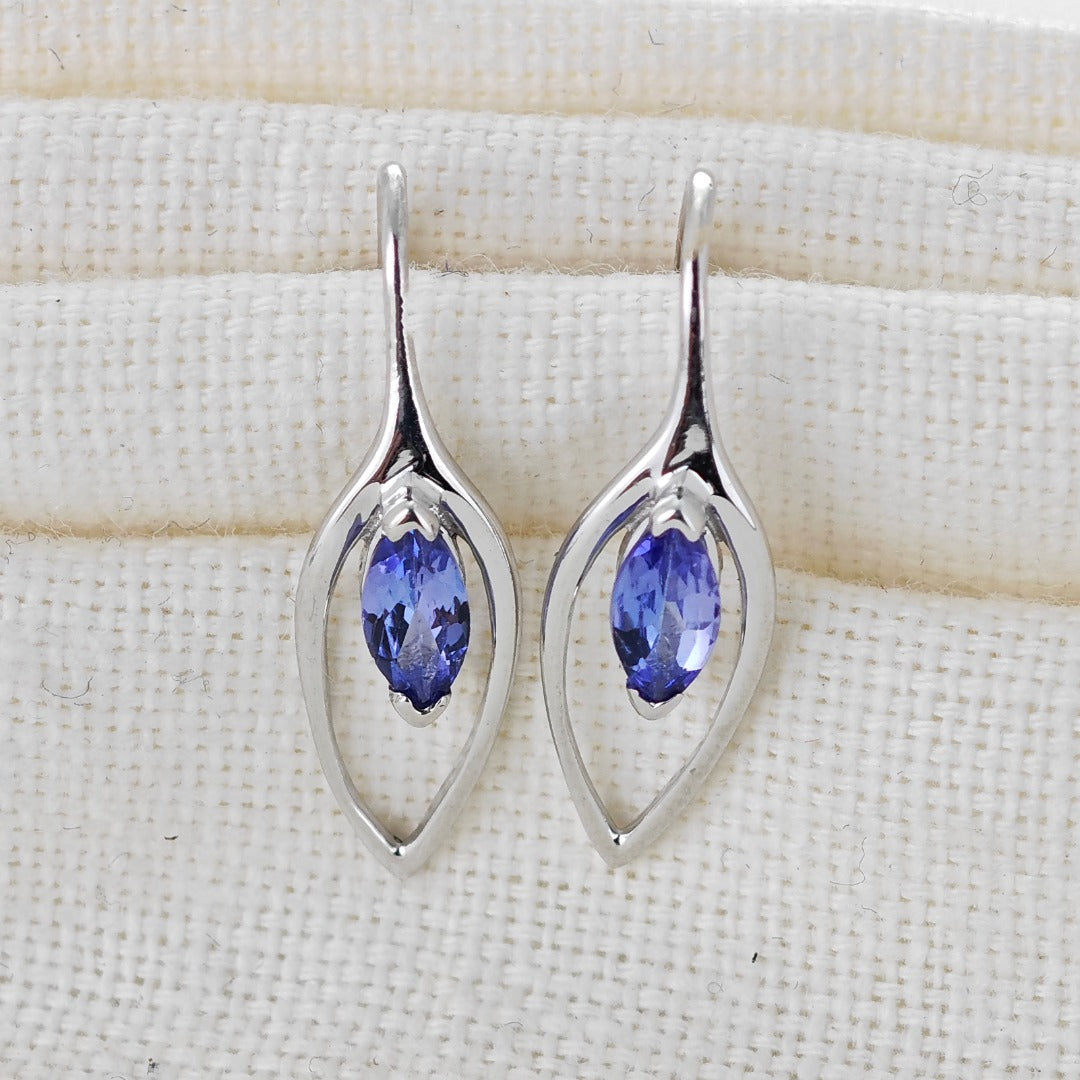 Tanzanite Earrings Sterling Silver Marquise Dangle