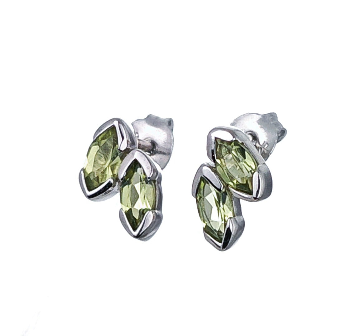 Natural Green Peridot Marquise Olive Leaf Stud Earrings