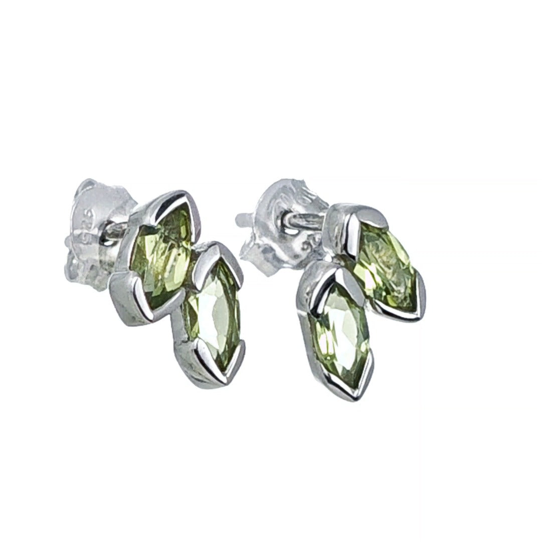 Natural Green Peridot Marquise Olive Leaf Stud Earrings