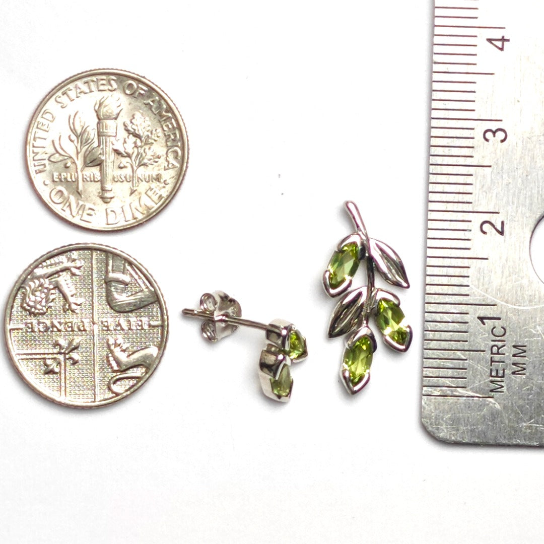 Natural Green Peridot Marquise Olive Leaf Stud Earrings Dims