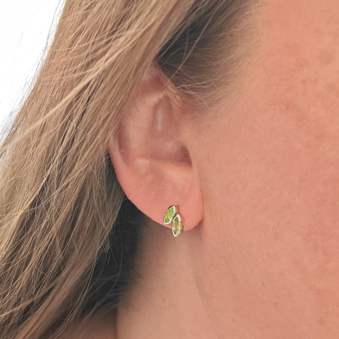 Natural Green Peridot Marquise Olive Leaf Stud Earrings Model