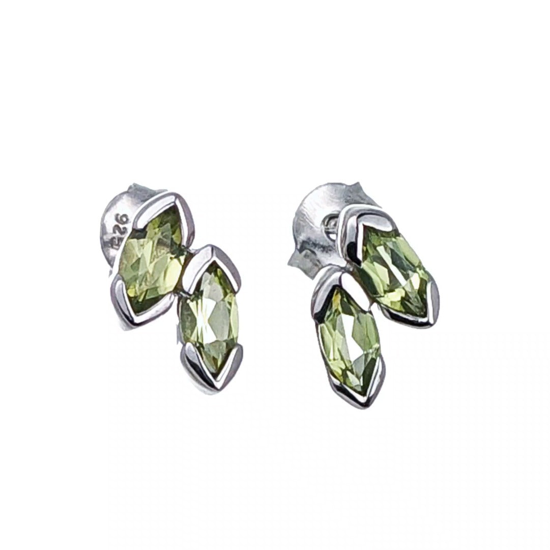 Natural Green Peridot Marquise Olive Leaf Stud Earrings