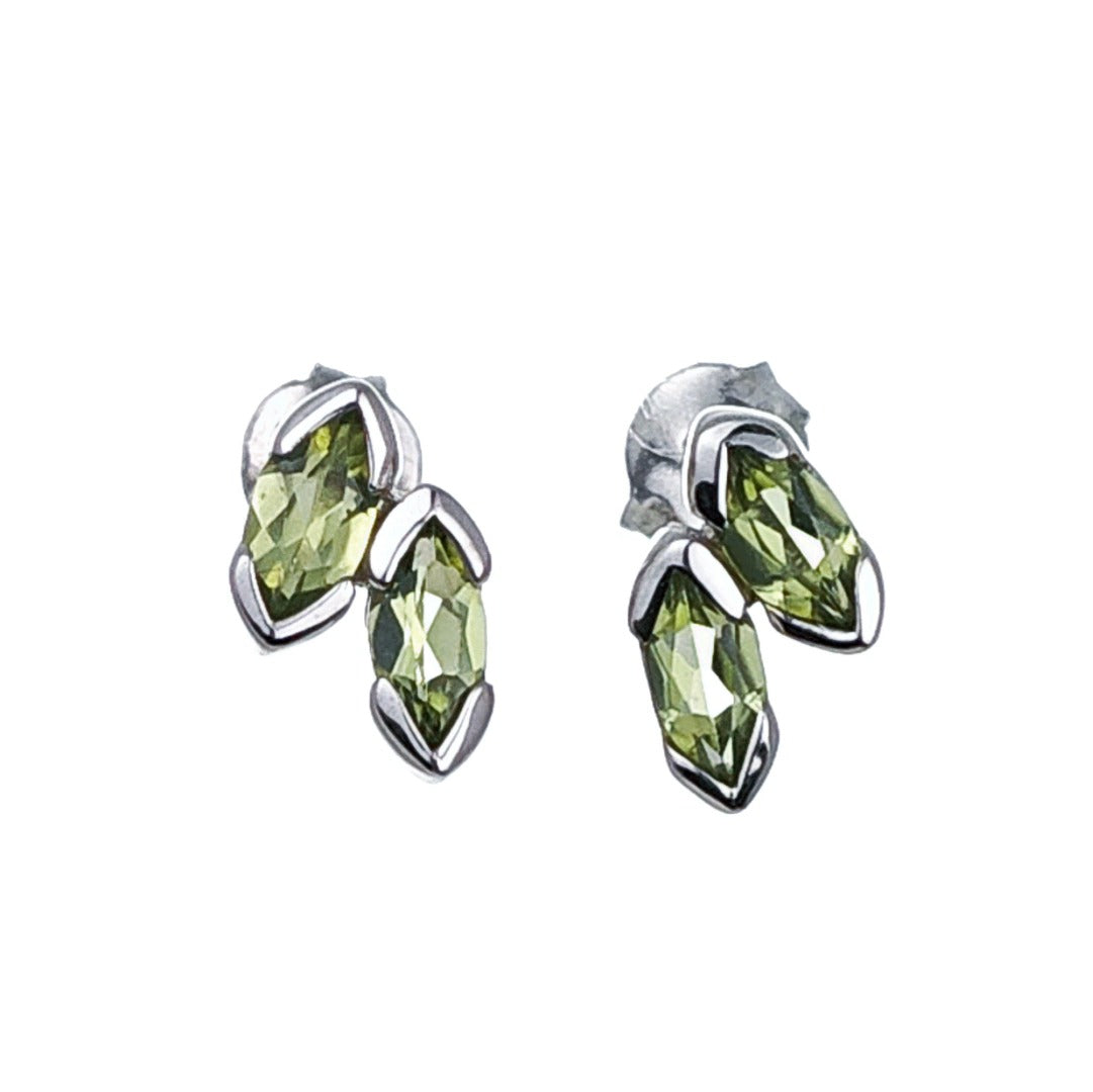 Natural Green Peridot Marquise Olive Leaf Stud Earrings