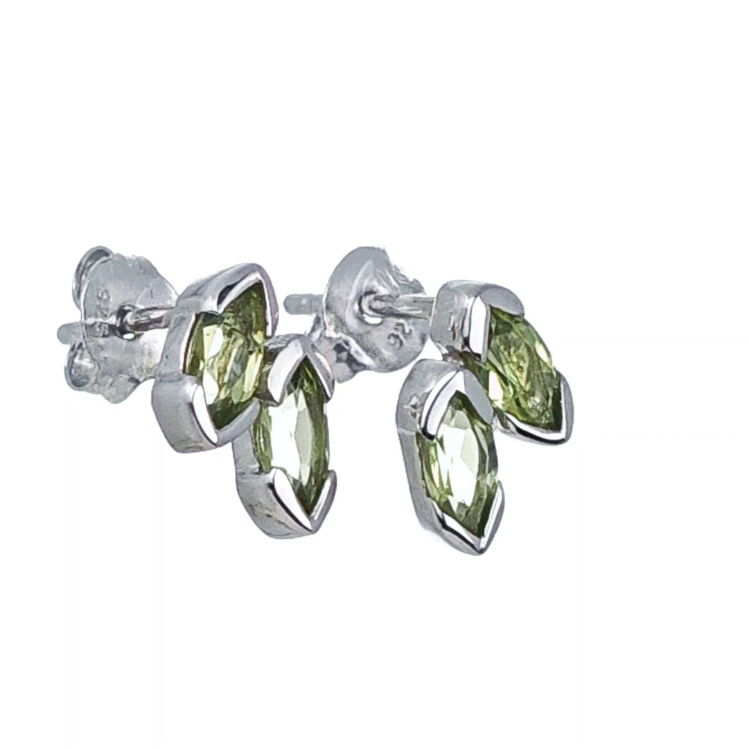 Natural Green Peridot Marquise Olive Leaf Stud Earrings