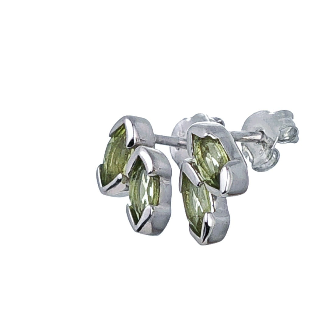 Natural Green Peridot Marquise Olive Leaf Stud Earrings