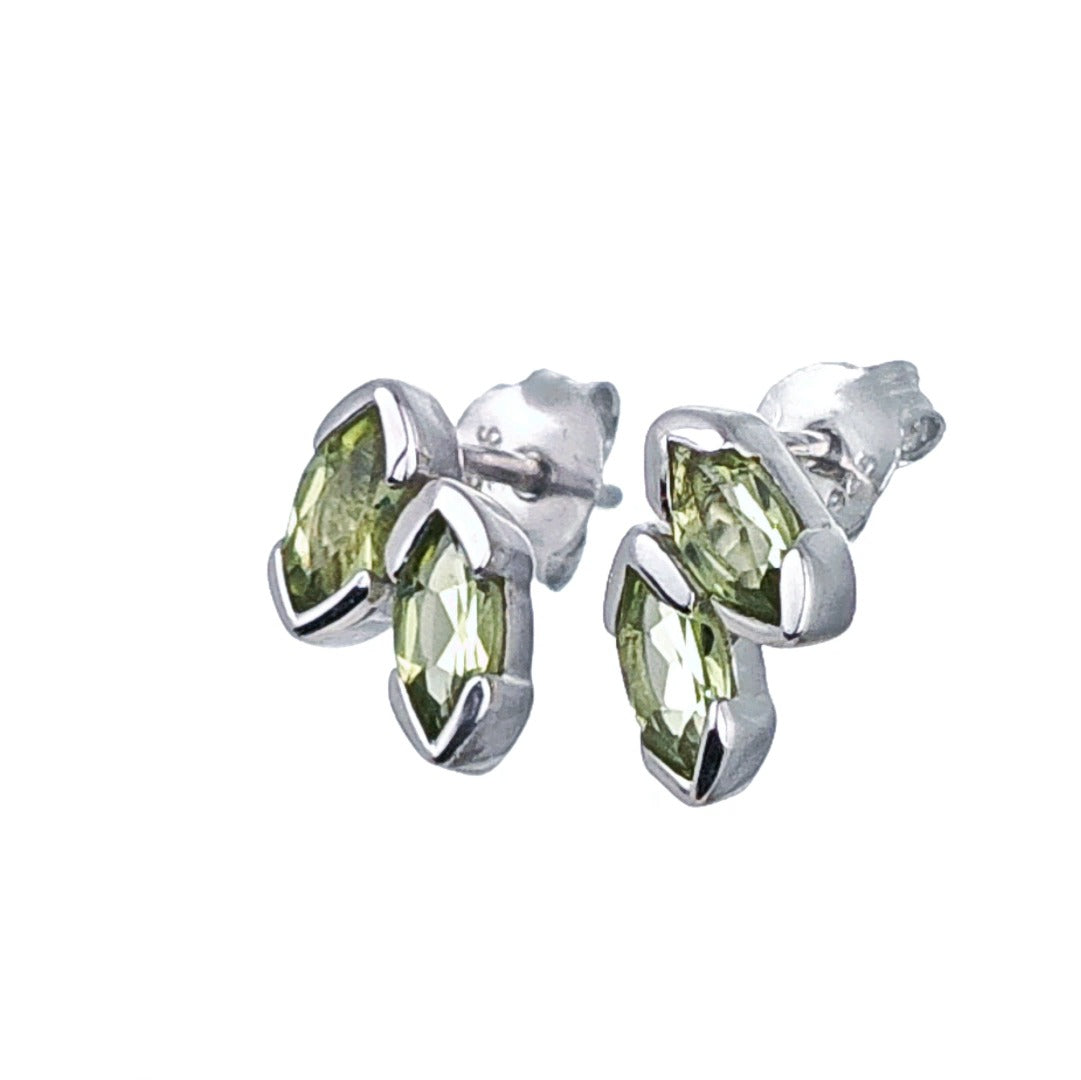 Natural Green Peridot Marquise Olive Leaf Stud Earrings