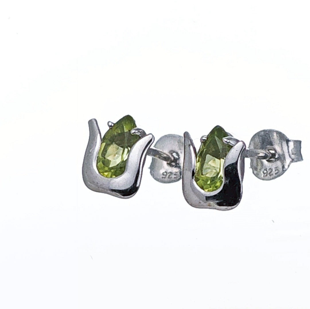 Peridot Earrings Sterling Silver Studs Green Tulip Flower