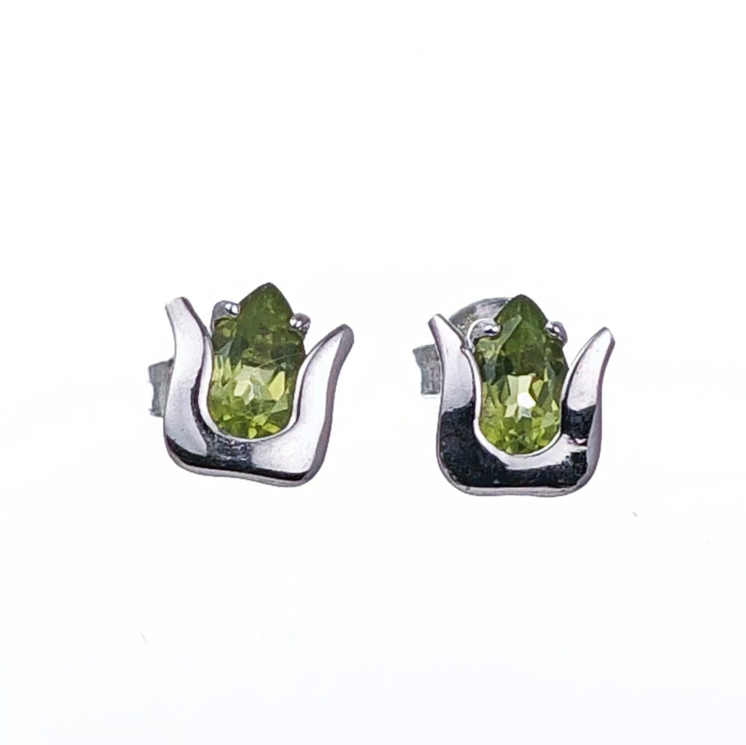 Natural Green Peridot Tulip Stud Earrings