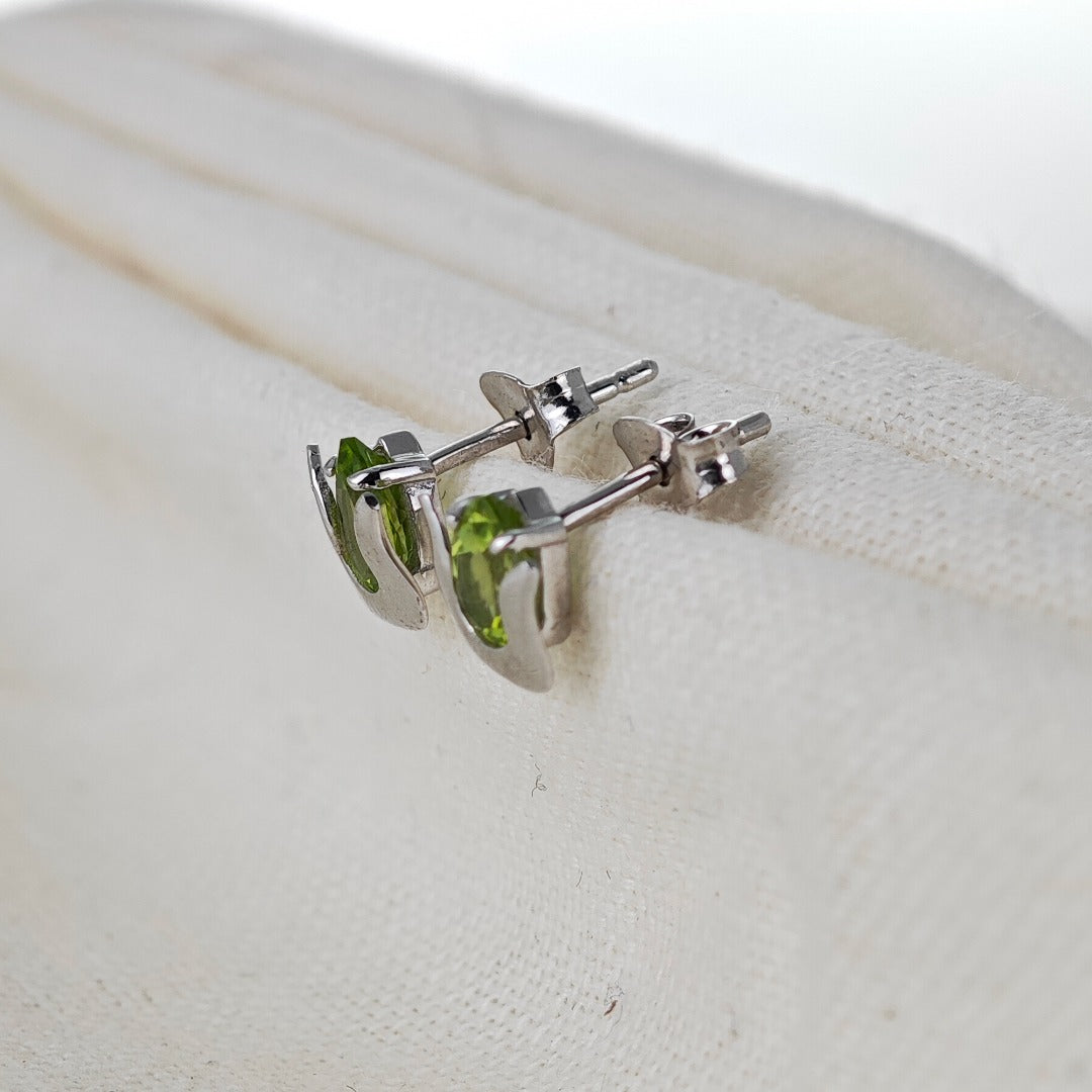 Natural Green Peridot Tulip Stud Earrings