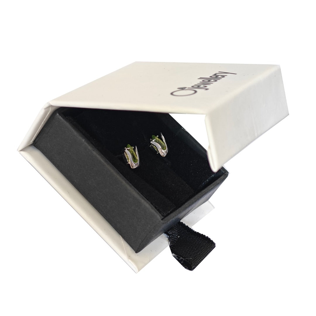 Natural Green Peridot Tulip Stud Earrings Boxed