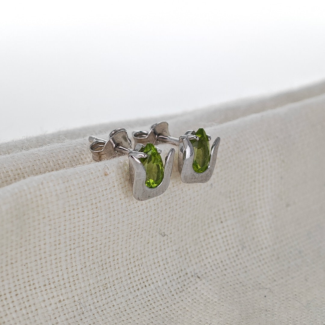 Peridot Earrings Sterling Silver Studs Green Tulip Flower