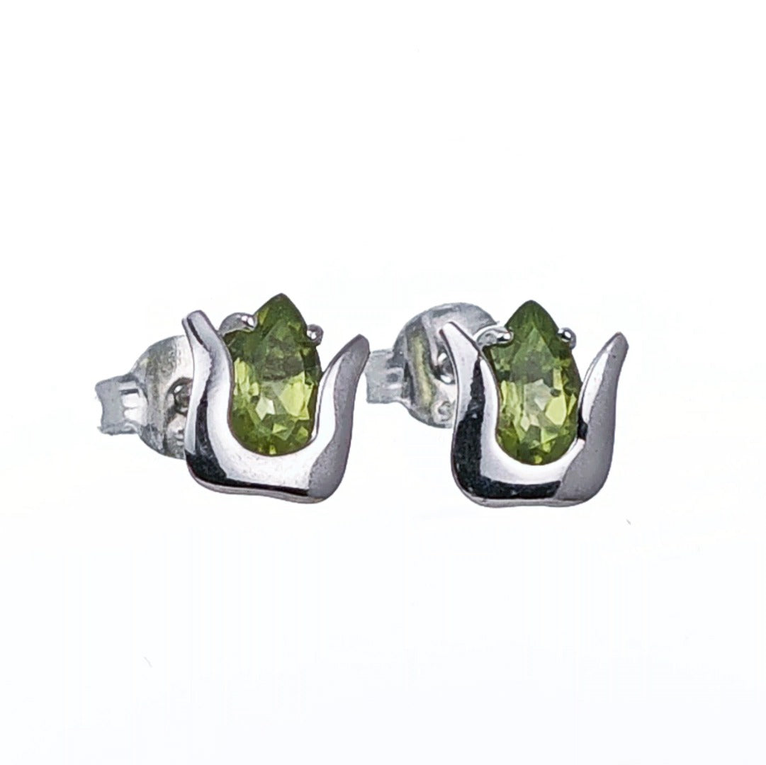 Natural Green Peridot Tulip Stud Earrings