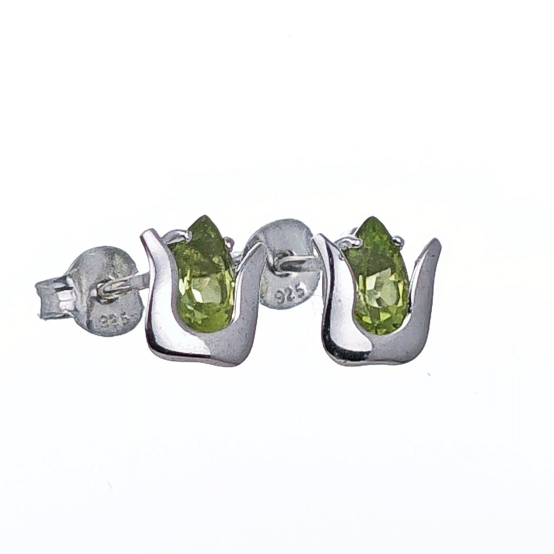 Natural Green Peridot Tulip Stud Earrings