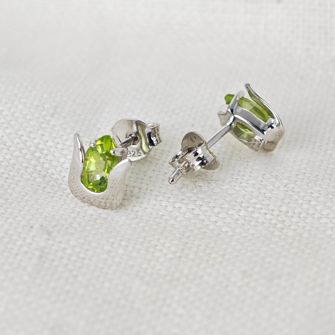 Natural Green Peridot Tulip Stud Earrings