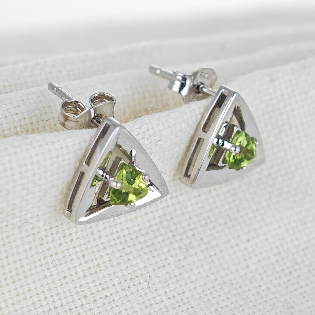 Natural Green Peridot trillion Stud Earrings