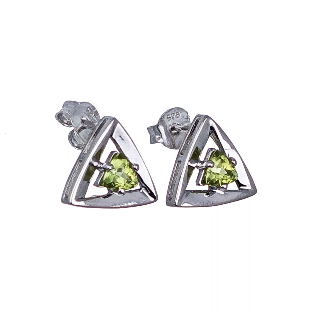 Natural Green Peridot trillion Stud Earrings