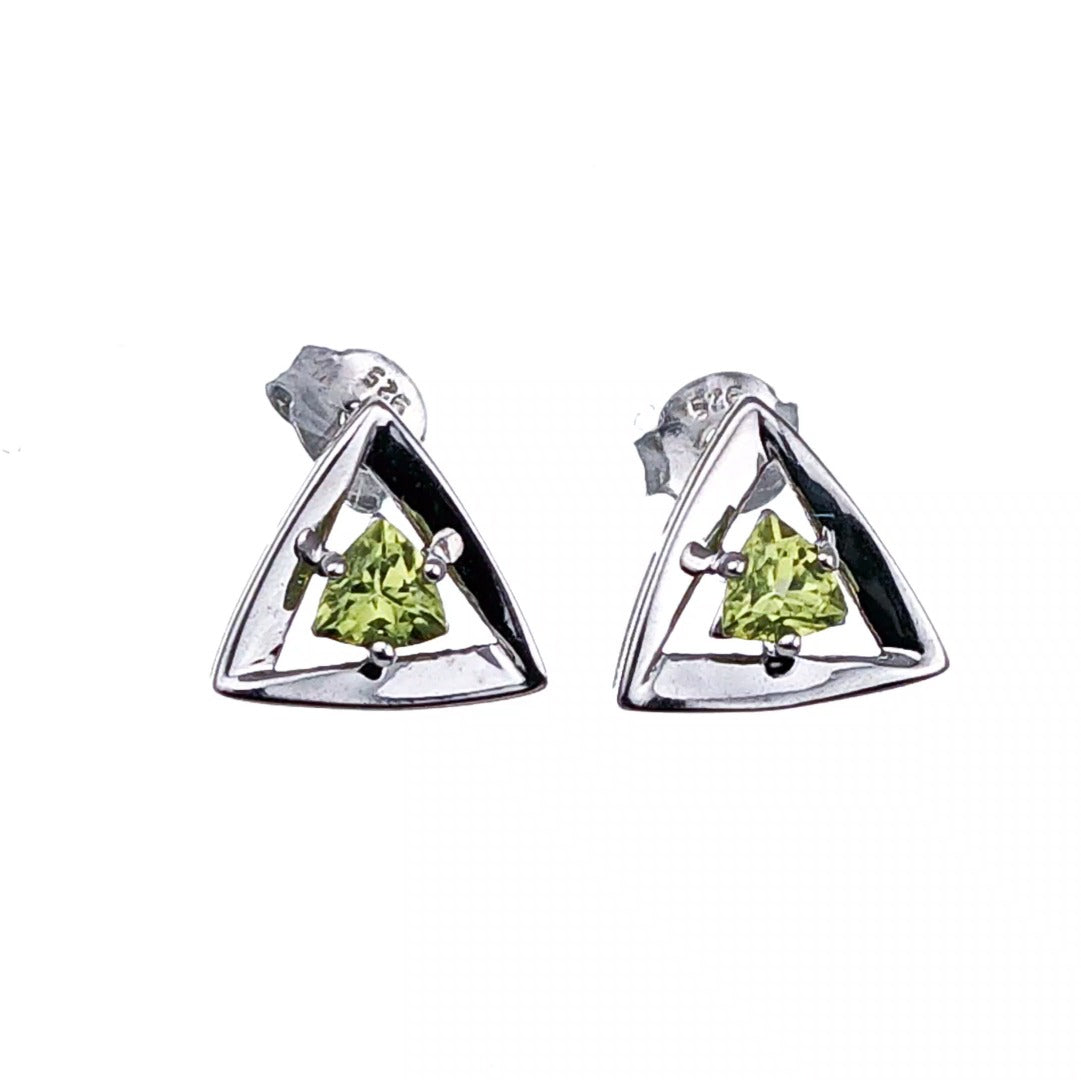 Natural Green Peridot trillion Stud Earrings