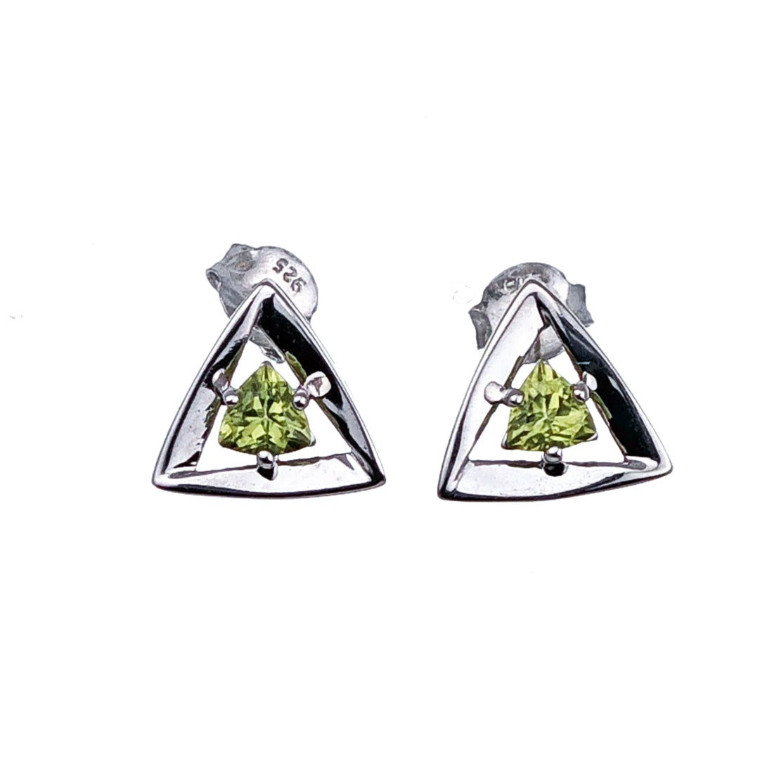 Natural Green Peridot trillion Stud Earrings