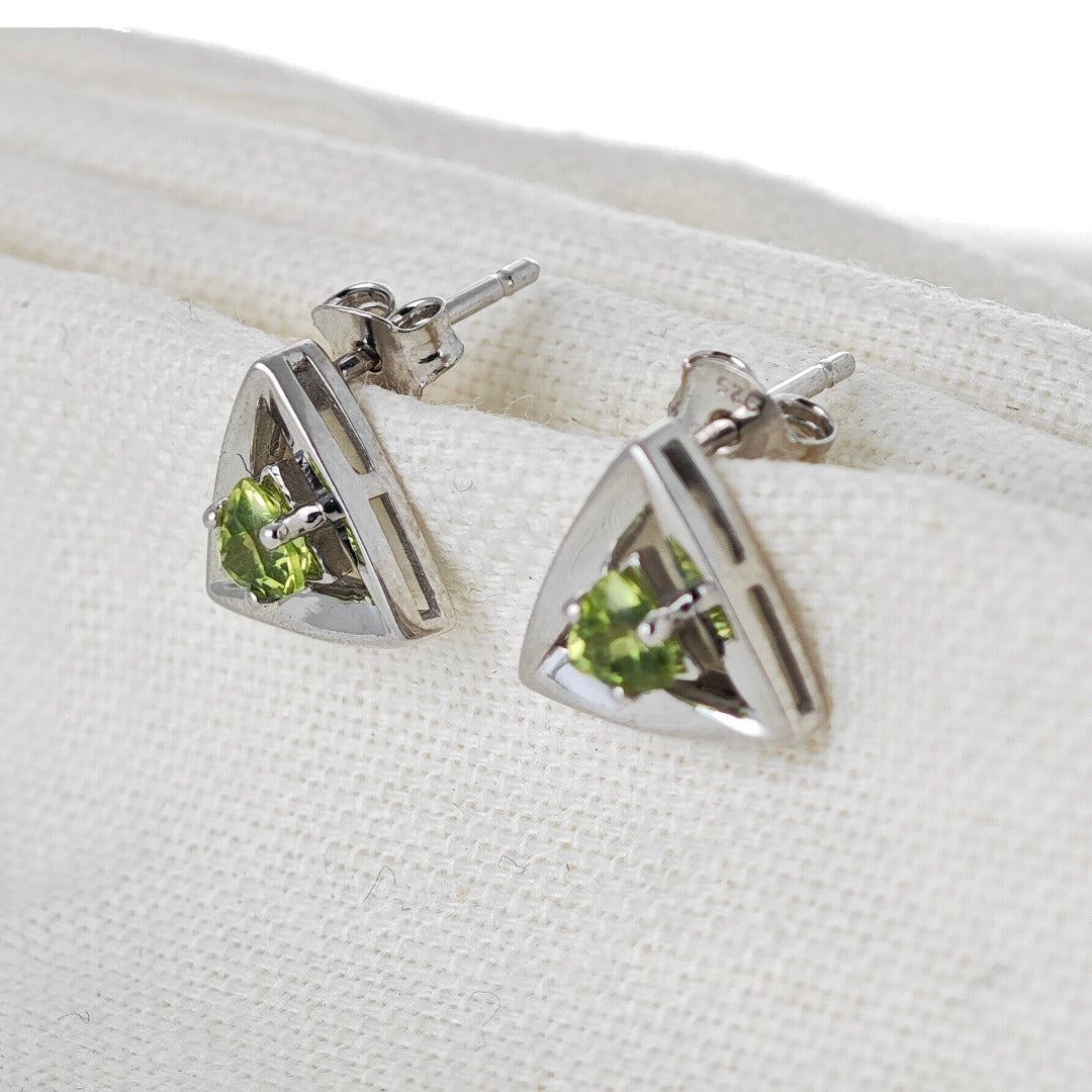 Natural Green Peridot trillion Stud Earrings