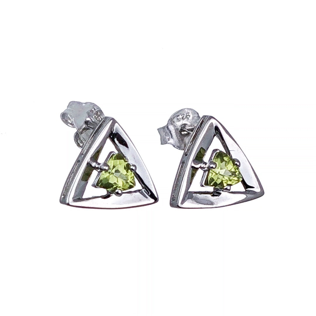 Natural Green Peridot trillion Stud Earrings