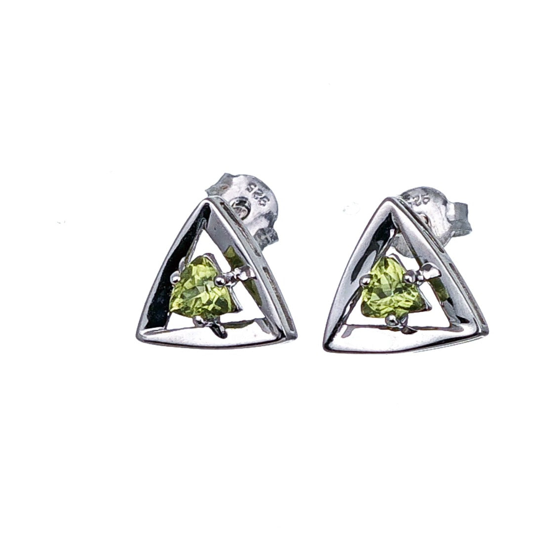 Natural Green Peridot trillion Stud Earrings