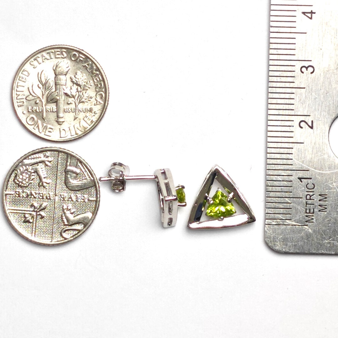 Natural Green Peridot trillion Stud Earrings Dims