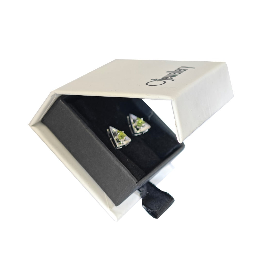 Natural Green Peridot trillion Stud Earrings Boxed