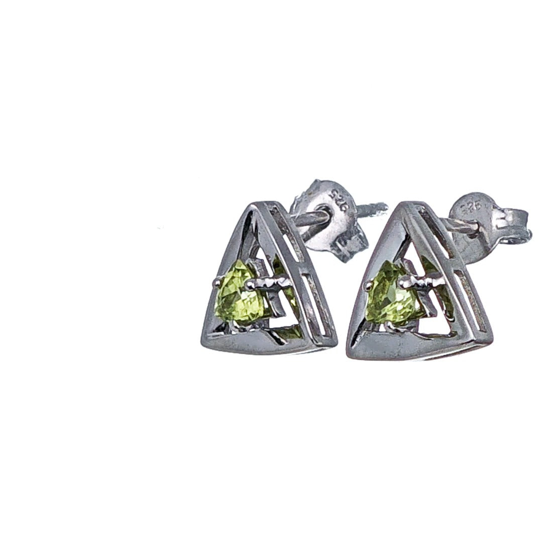 Natural Green Peridot trillion Stud Earrings