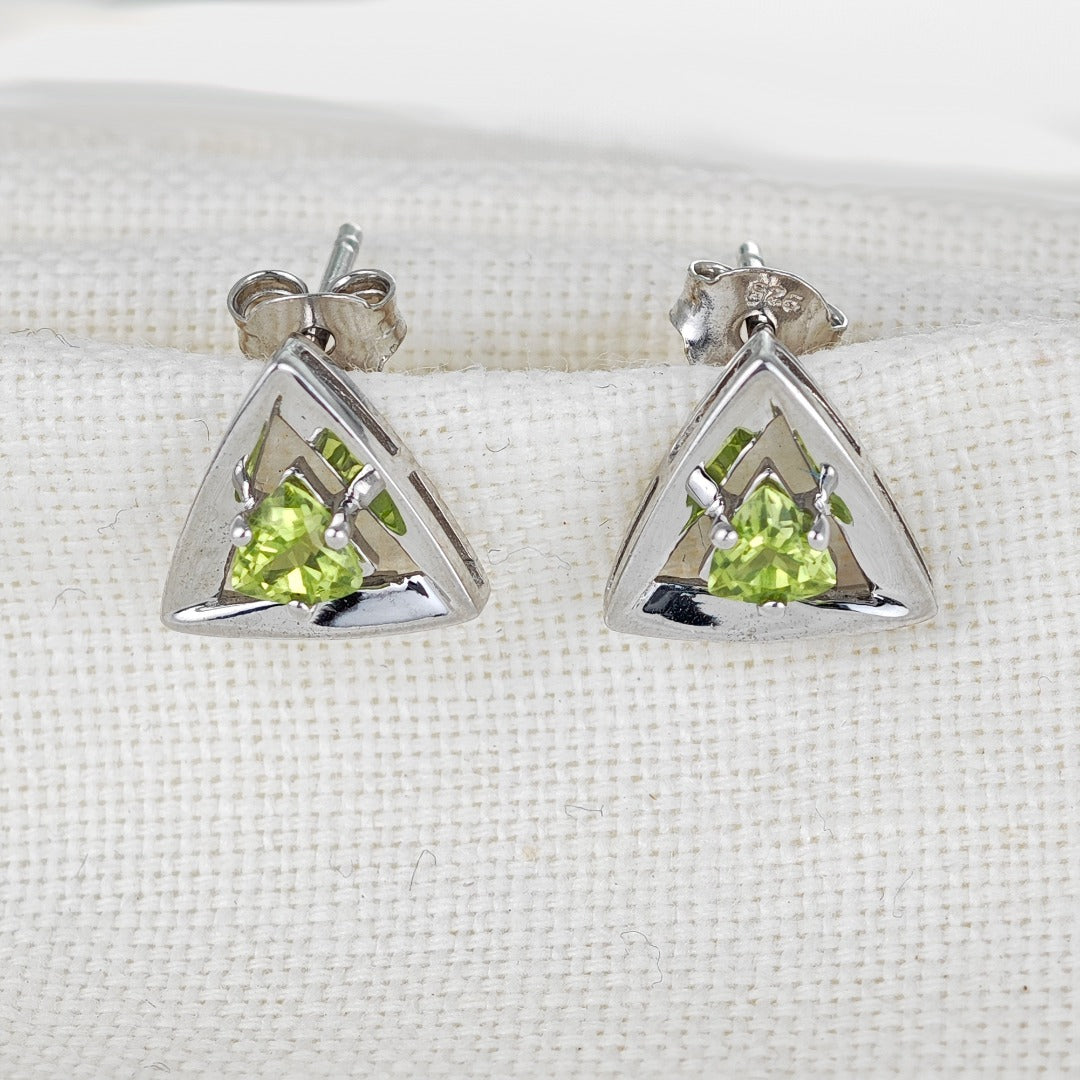 Natural Green Peridot trillion Stud Earrings