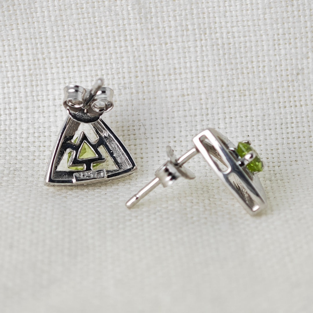 Natural Green Peridot trillion Stud Earrings