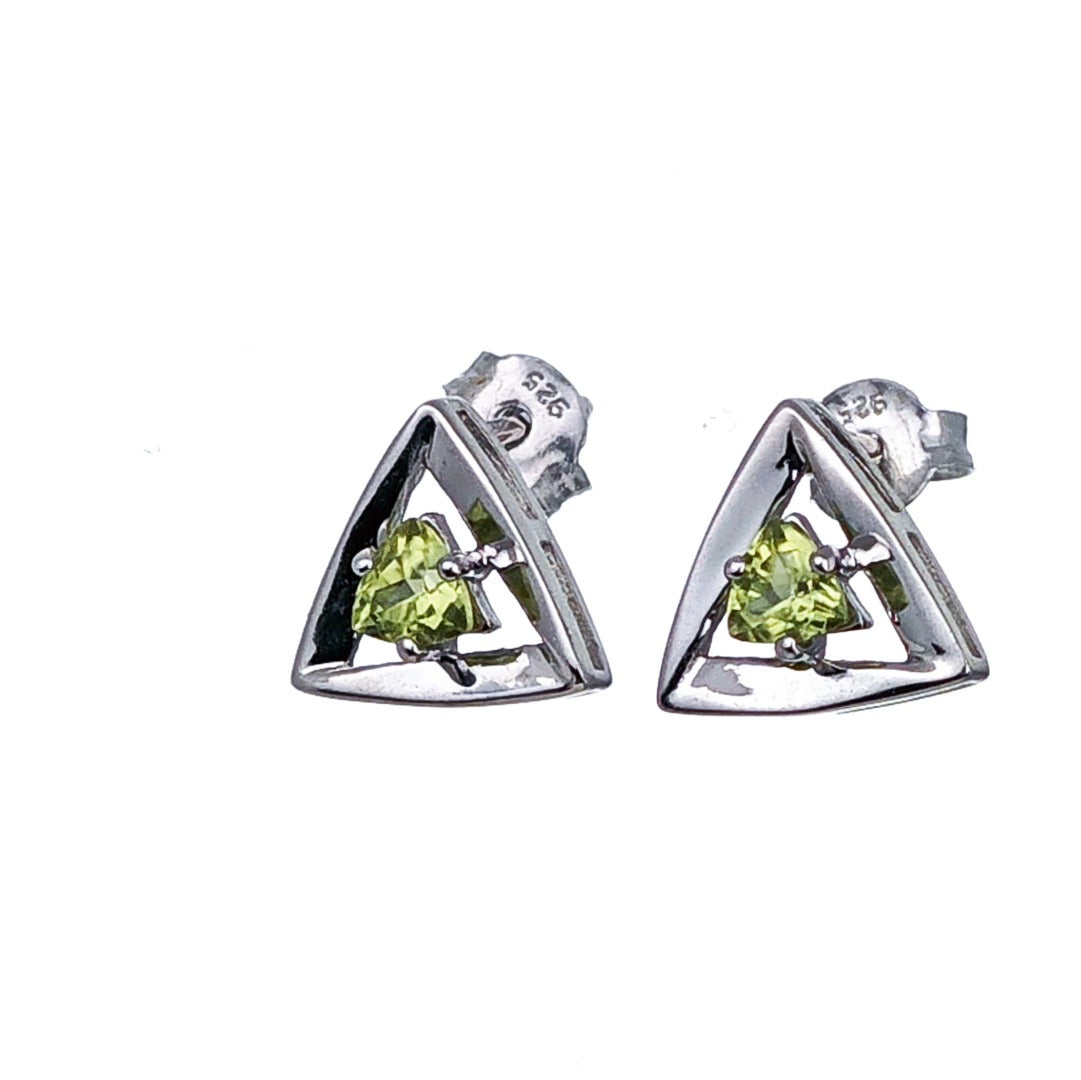 Natural Green Peridot trillion Stud Earrings