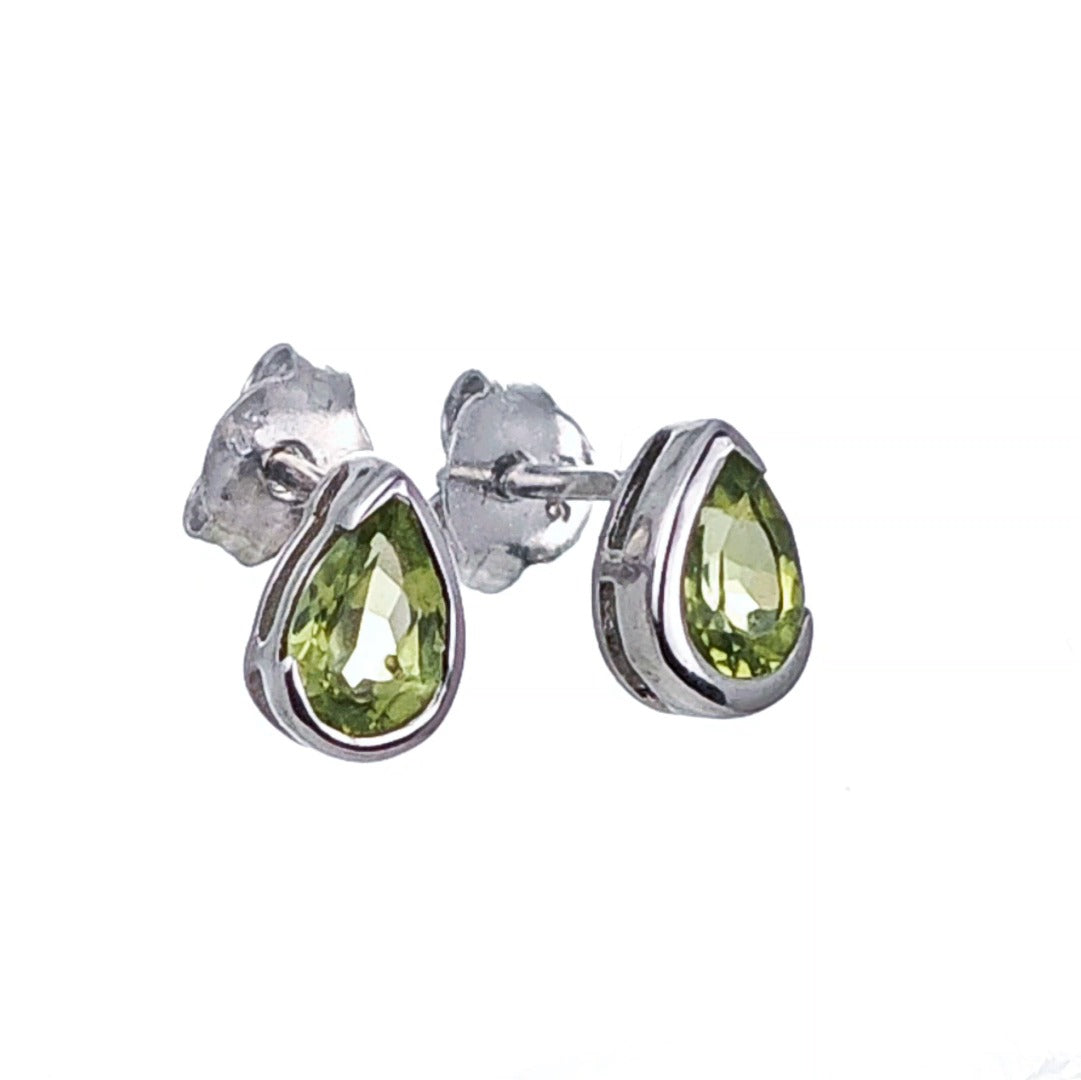 Natural Green Peridot minamilist pear Stud Earrings