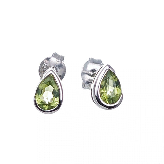 Natural Green Peridot minamilist pear Stud Earrings