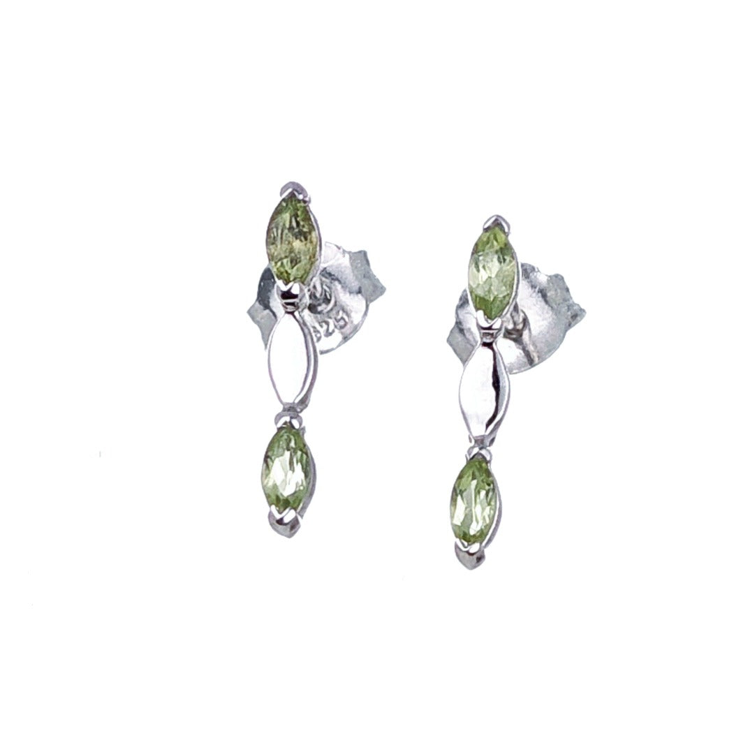 Natural Green Peridot Marquise Drop Stud Earrings