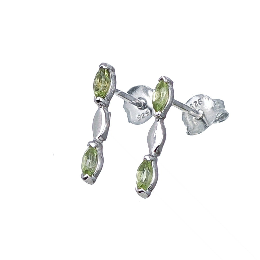 Natural Green Peridot Marquise Drop Stud Earrings