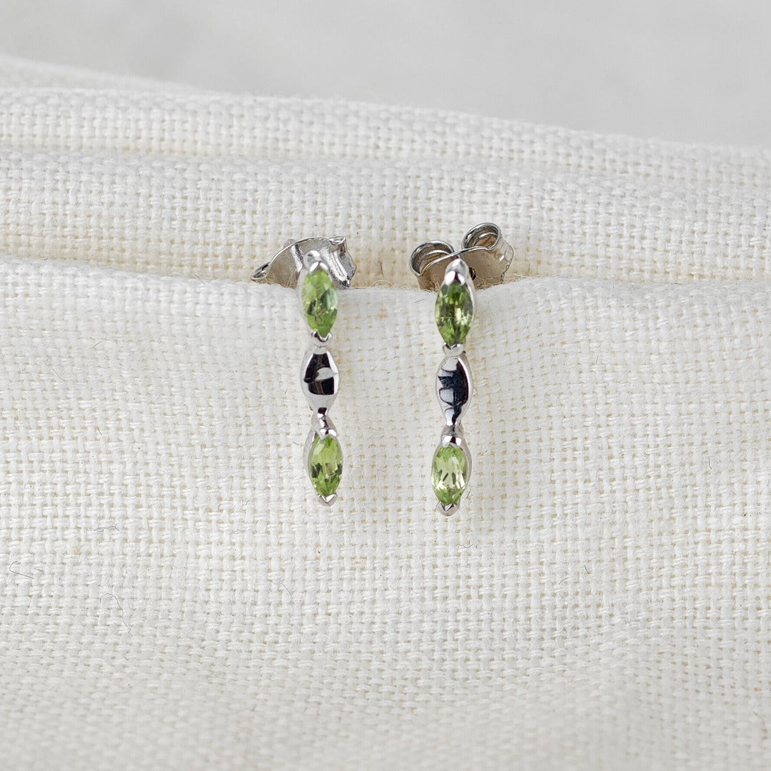 Natural Green Peridot Marquise Drop Stud Earrings