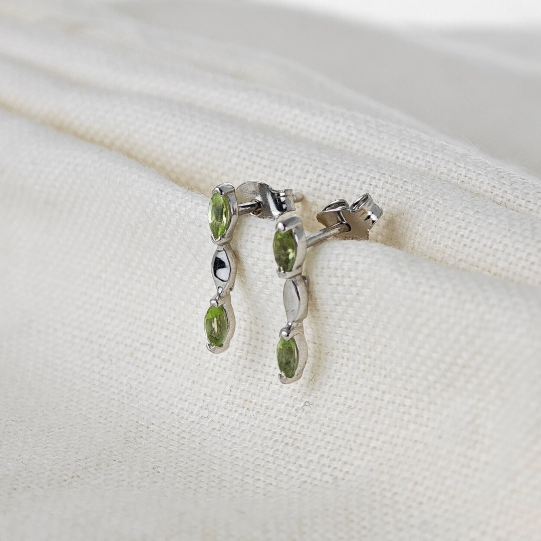 Natural Green Peridot Marquise Drop Stud Earrings