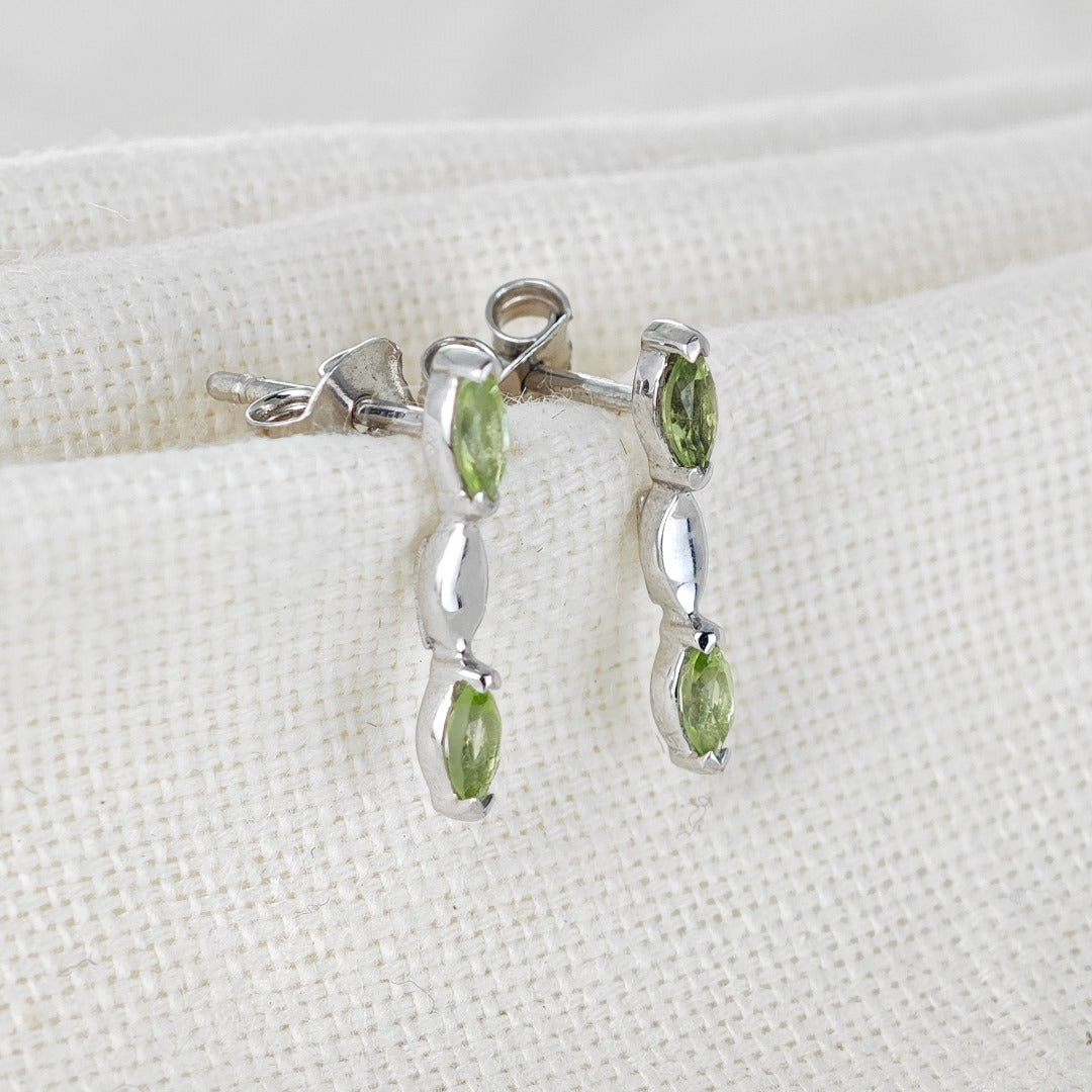 Natural Green Peridot Marquise Drop Stud Earrings