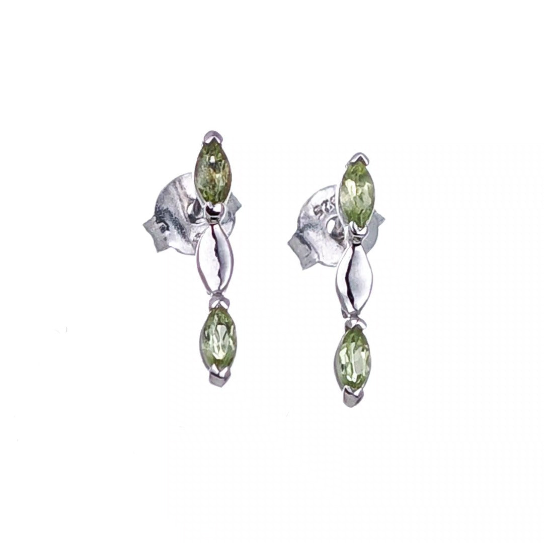 Natural Green Peridot Marquise Drop Stud Earrings