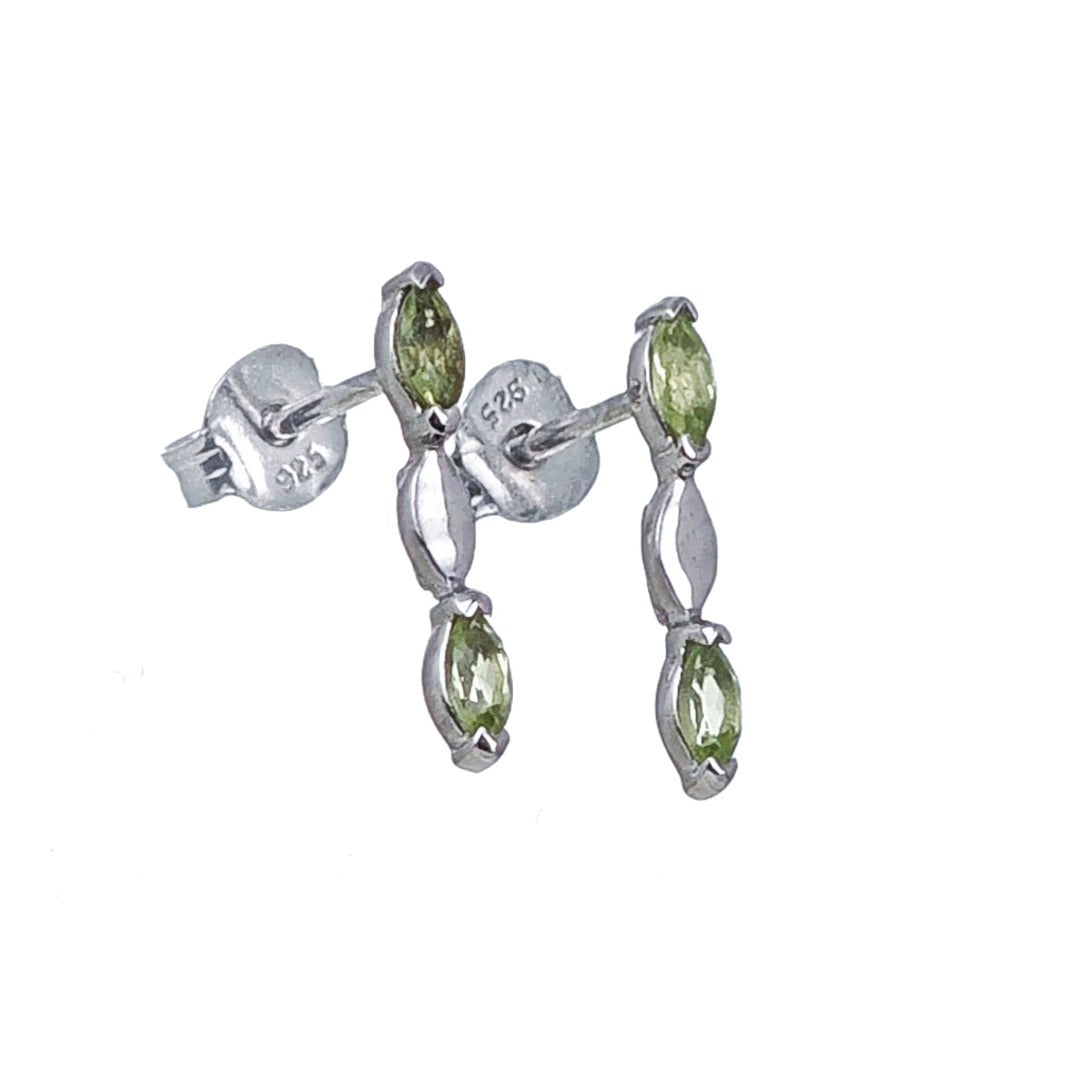 Natural Green Peridot Marquise Drop Stud Earrings