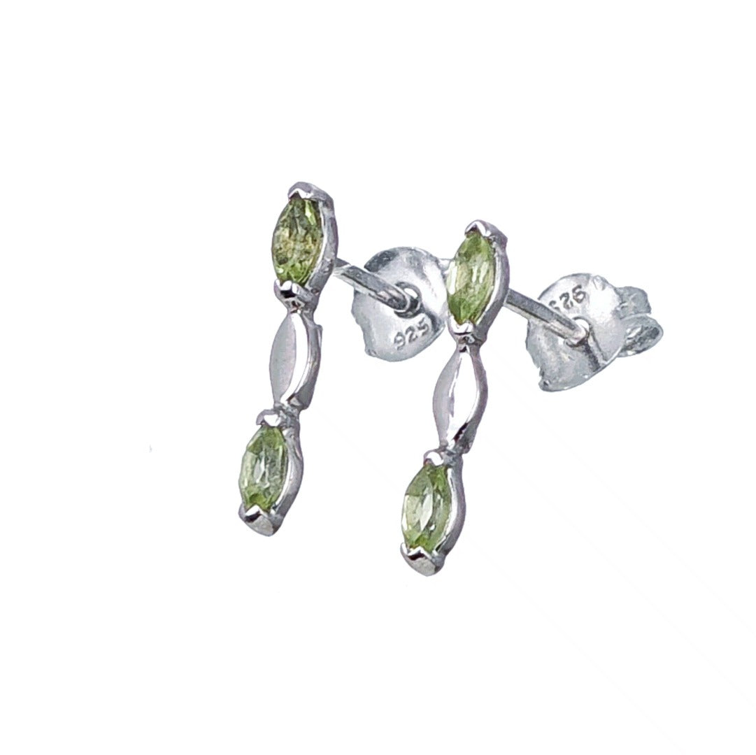 Natural Green Peridot Marquise Drop Stud Earrings