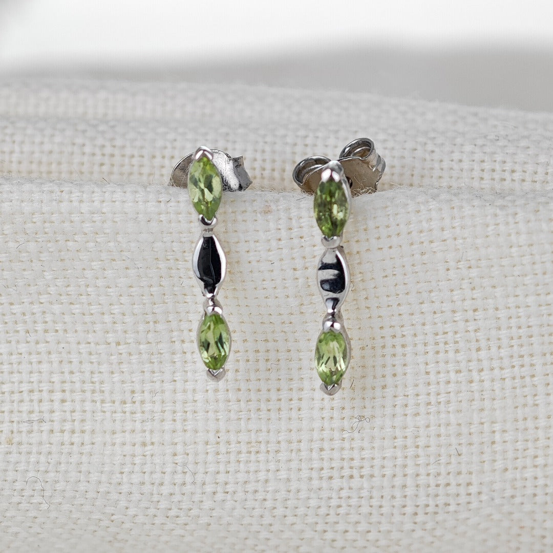 Natural Green Peridot Marquise Drop Stud Earrings