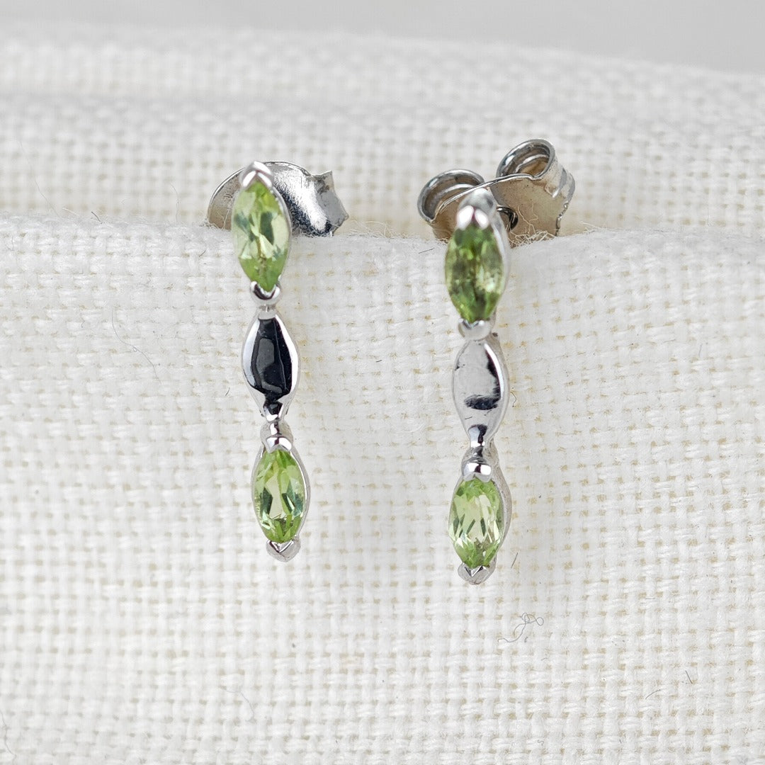 Natural Green Peridot Marquise Drop Stud Earrings