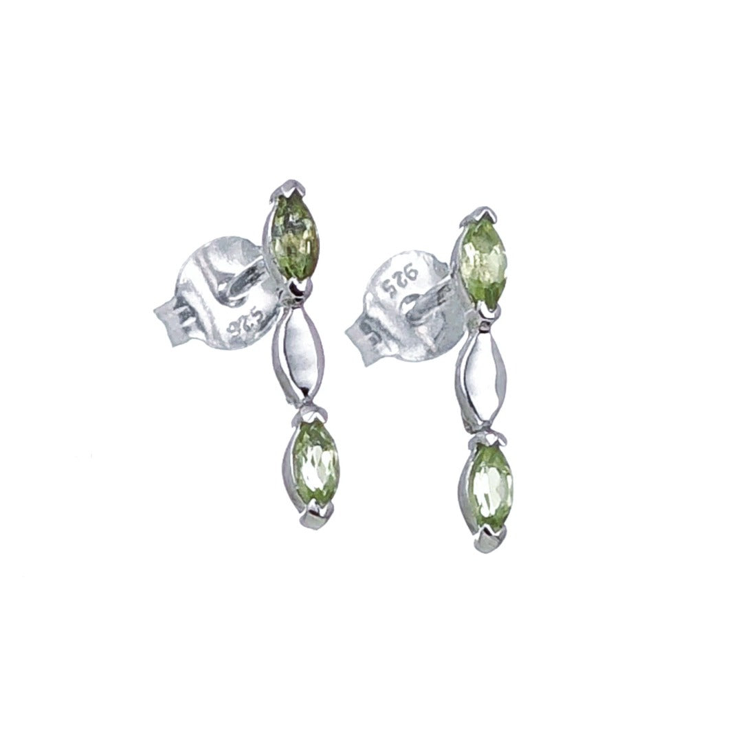 Natural Green Peridot Marquise Drop Stud Earrings