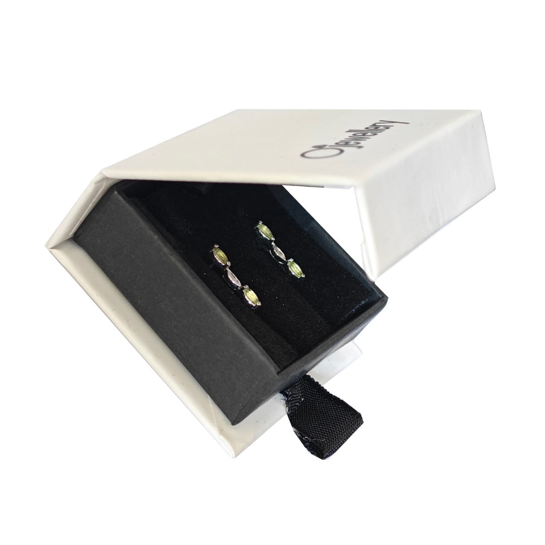 Natural Green Peridot Marquise Drop Stud Earrings Boxed