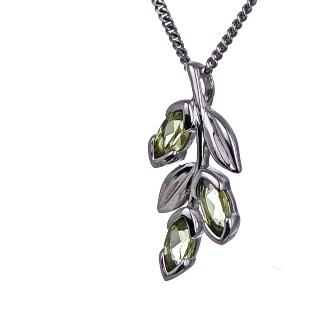 Peridot Olive Leaves on Branch Pendant Sterling Silver